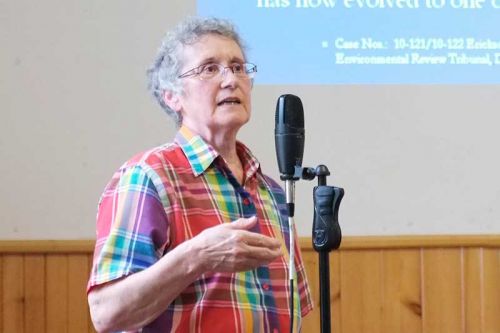 Carmen Krogh spoke out against wind turbines at the joint AddingtonHighland/North Frontenac meeting concerning the Nextera proposal.